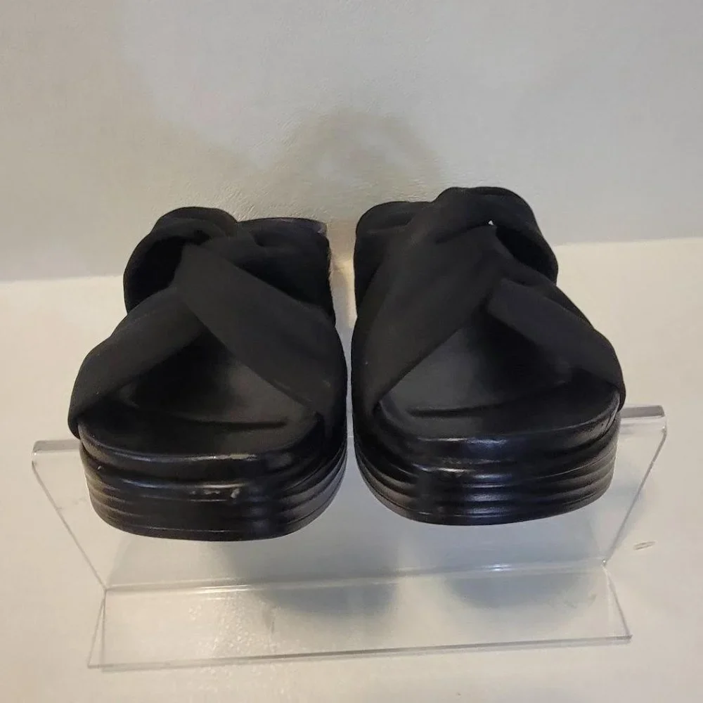 DONALD J PLINER FOLLEY BLACK LEATHER PLATFORM WEDGE WOMENS SLIP ON SANDALS - Picture 5 of 9